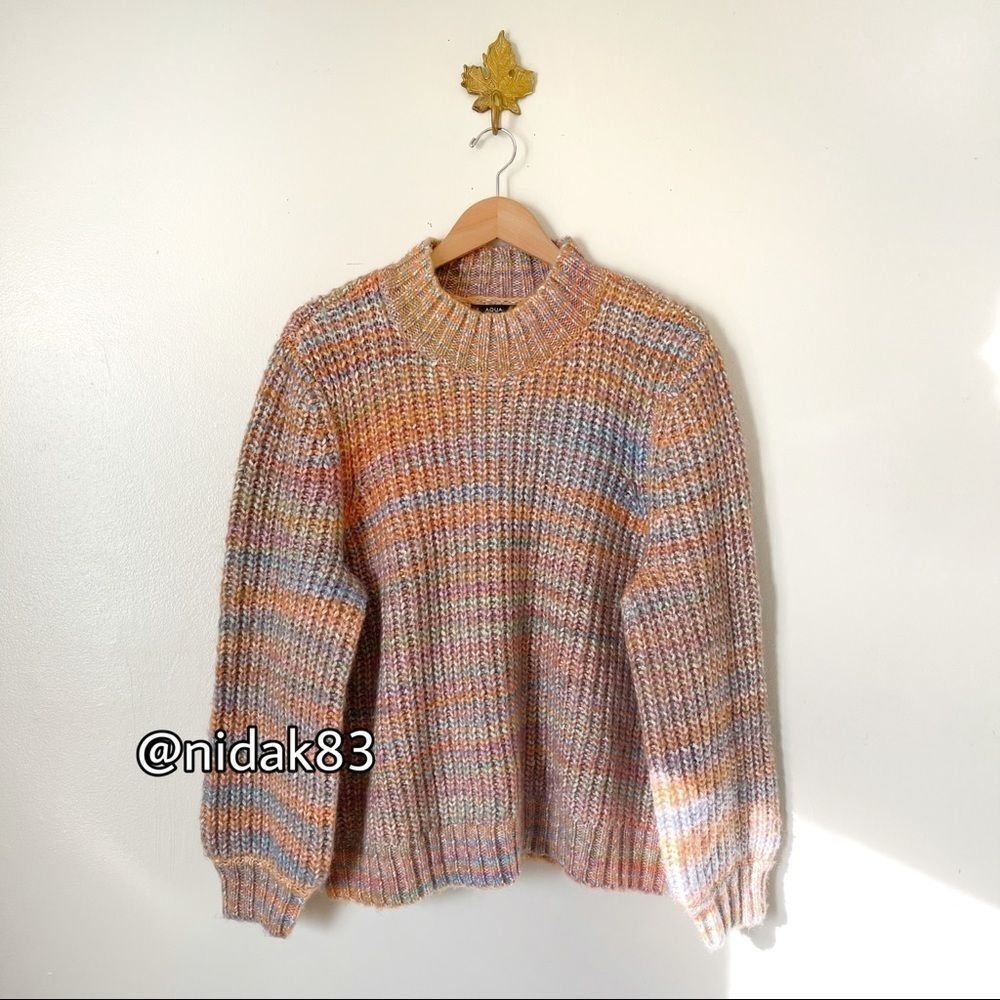 Aqua Curve Multicolored Mock Neck Chunky Knit sweater Plus Size 3X